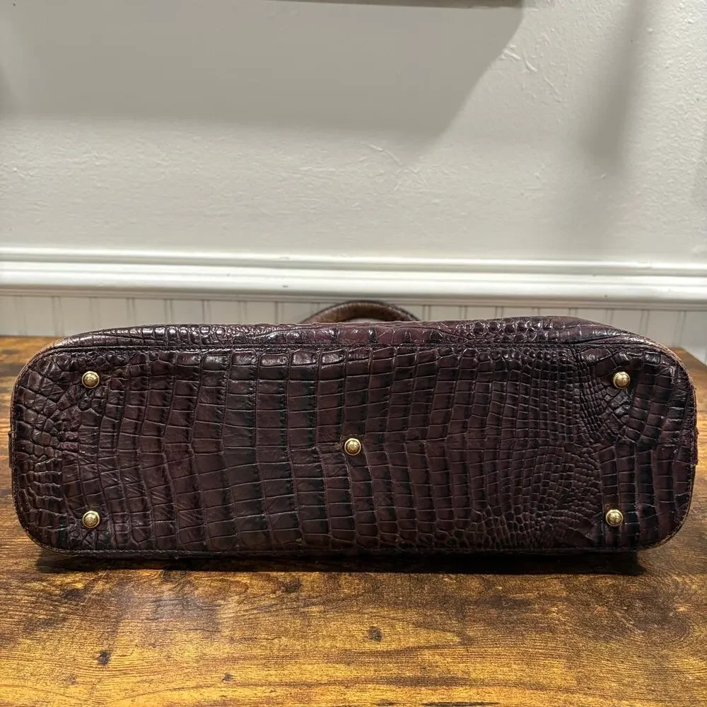 Brahmin Satchel Pecan Brown Croc Embossed Melbourne Leather Shoulder Bag READ
